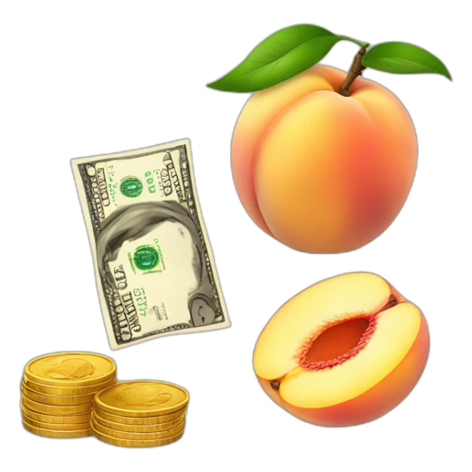 peach fruit with money coins sticker