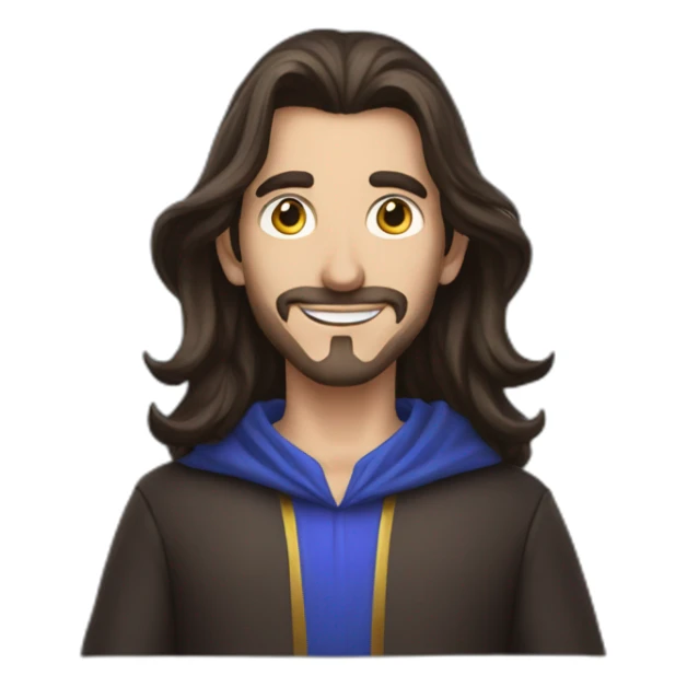 Brunette man with medium hair as wizard happy sticker