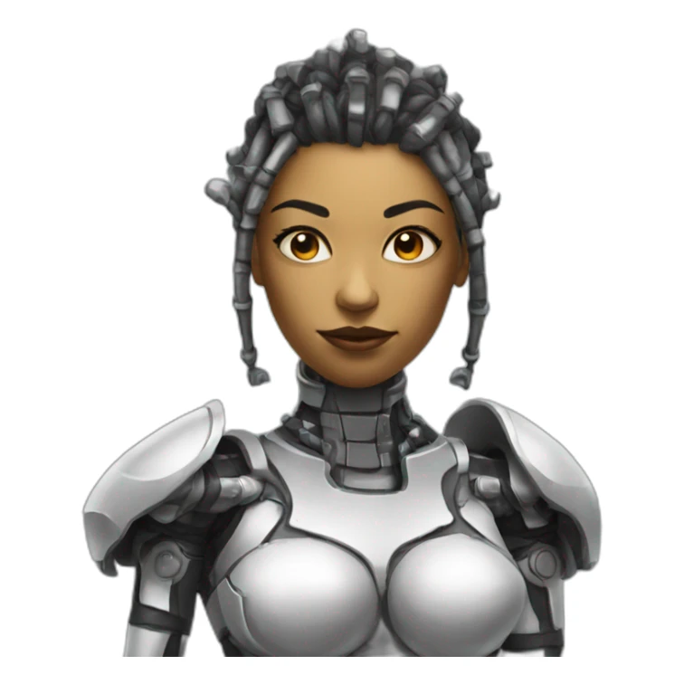 female cyborg with big chess half body sticker