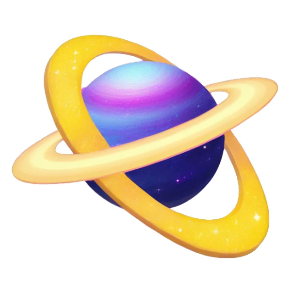 sparkly glittery blue purple and pink gradient planet with a yellow cheesy saturn ring sticker
