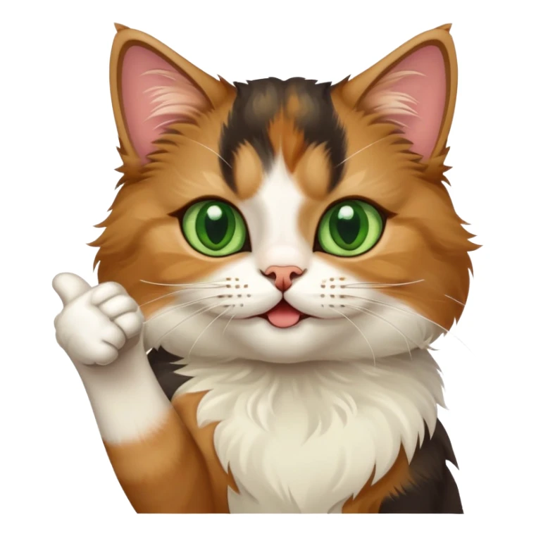 tricolor fluffy cat with big green eyes giving thumbs up sticker