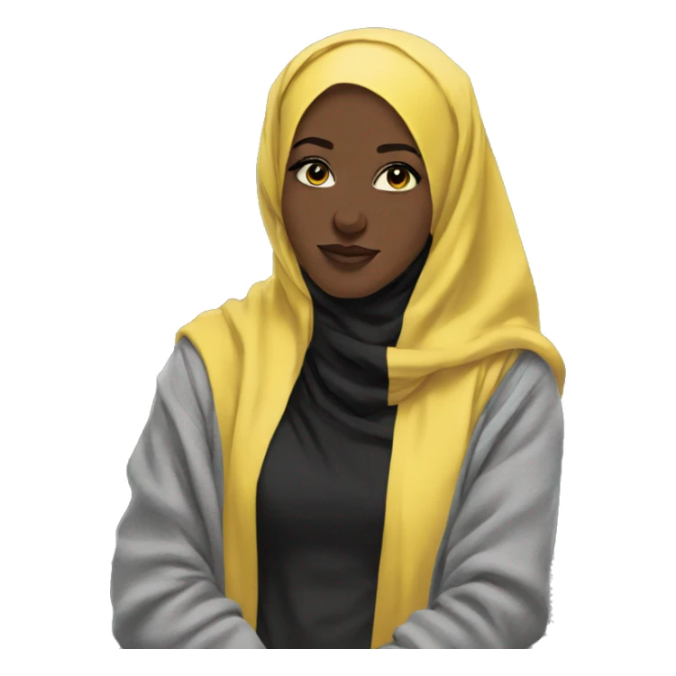 aesthetic cozy black hijabi standing in yellow sticker