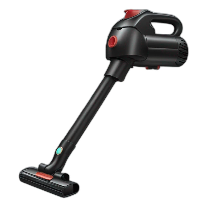 black handheld mini vacuum cleaner shaped like a gun that has a narrow pointed end sticker