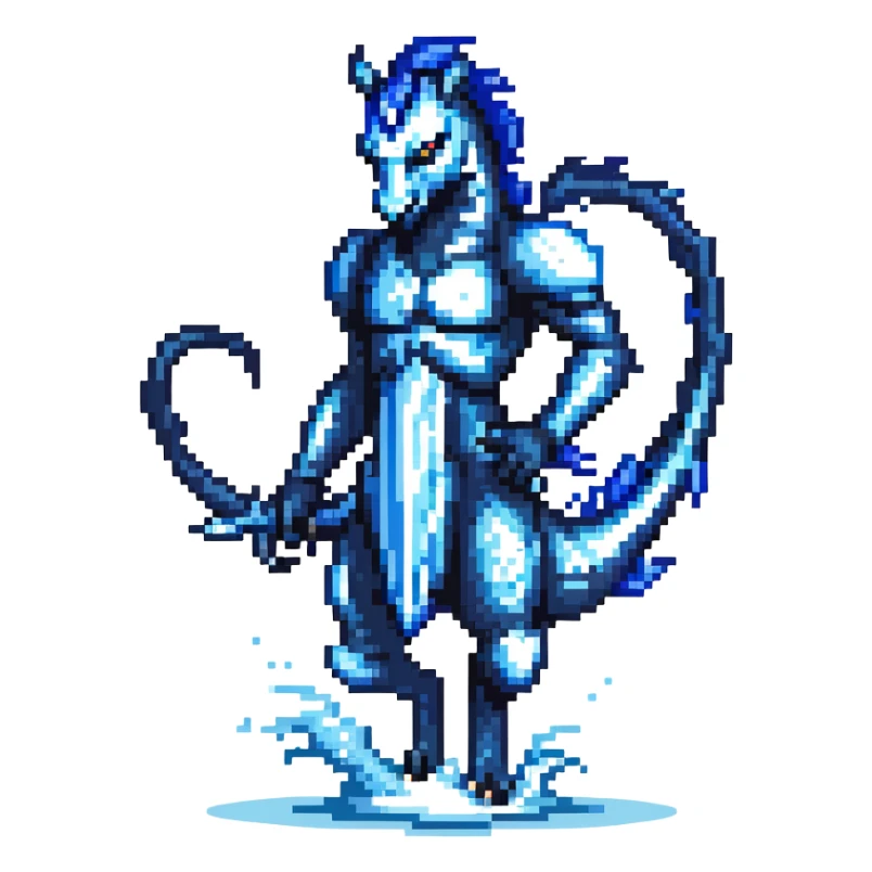 Black ninja water horse with dark blue magical water swirling around it, sharp spikes on its body, battle stance sticker