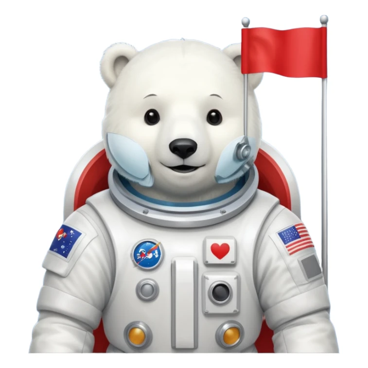 Polar bear in space suit, holding red rectangle flag sticker