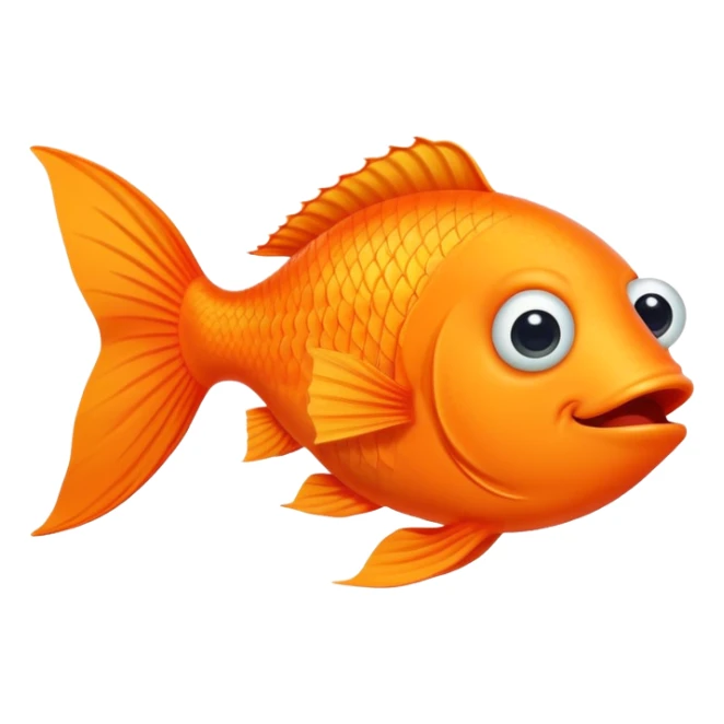 ridiculously derpy bright orange fish with wonky eye and goofy smile with drool, super friendly but extremely stupid looking, perfect flat side profile facing right, exactly 90 degrees, one eye visible sticker