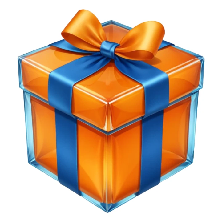 glass orange gift box with blue ribbon sticker