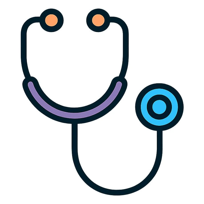 minimalist iOS app icon, professional medical style, modern stethoscope in flat style, gradient background clinical blue and white, clean, trustworthy, tech-inspired, subtle depth with soft shadows, iOS-flat-design, no text, single bold medical symbol centered sticker
