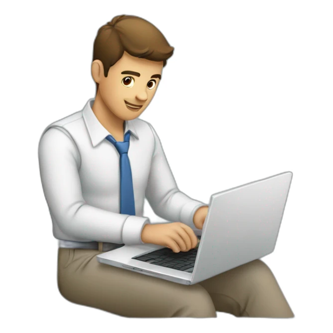 hombre joven trabajando en su laptop sticker