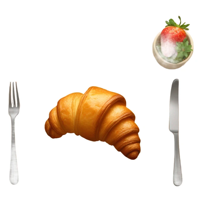 there is a croissant with strawberries in a beige plate sticker