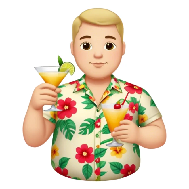 chubby guy figure in a flowered shirt holding a cocktail sticker