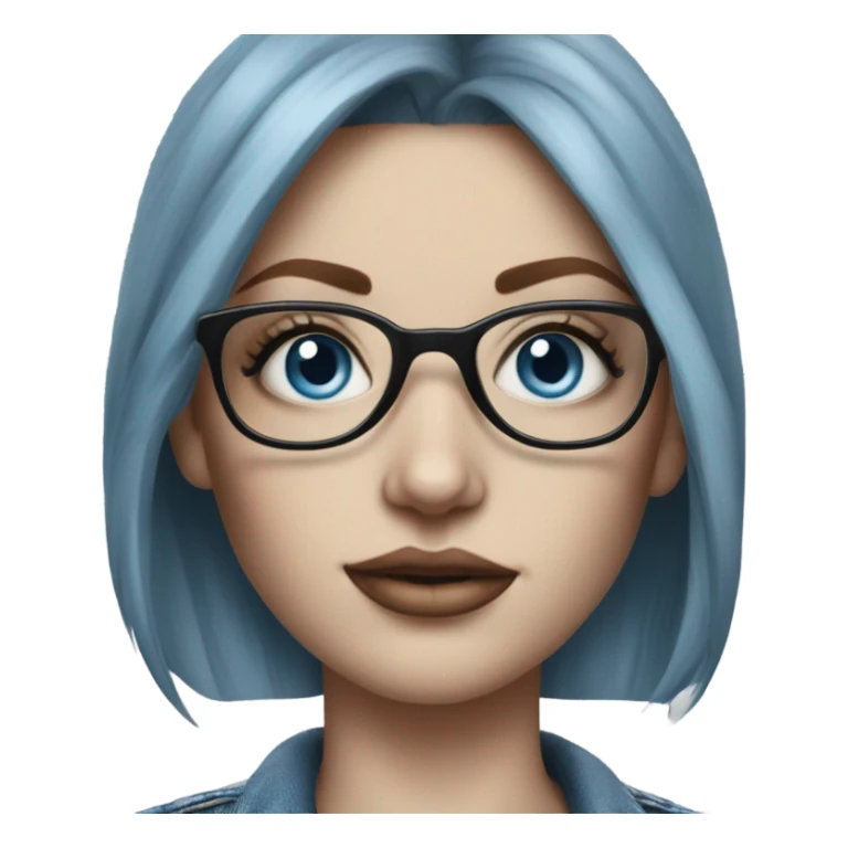 Create a Hyper Realistic pale beautiful tattooed 3D woman with glasses and blue eyes wearing denim jacket sticker