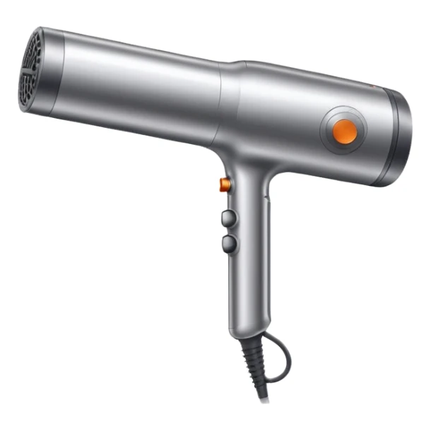 hair dryer resembling Dyson multistyler, cylindrical shape, metallic finish sticker