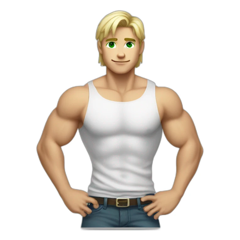 Muscular boy, shirt off, blond hair with green eyes  sticker