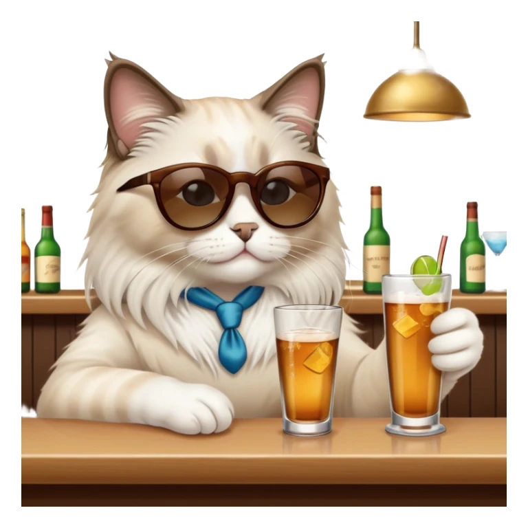 One ragdoll cat with sunglasses drinking at the bar sticker