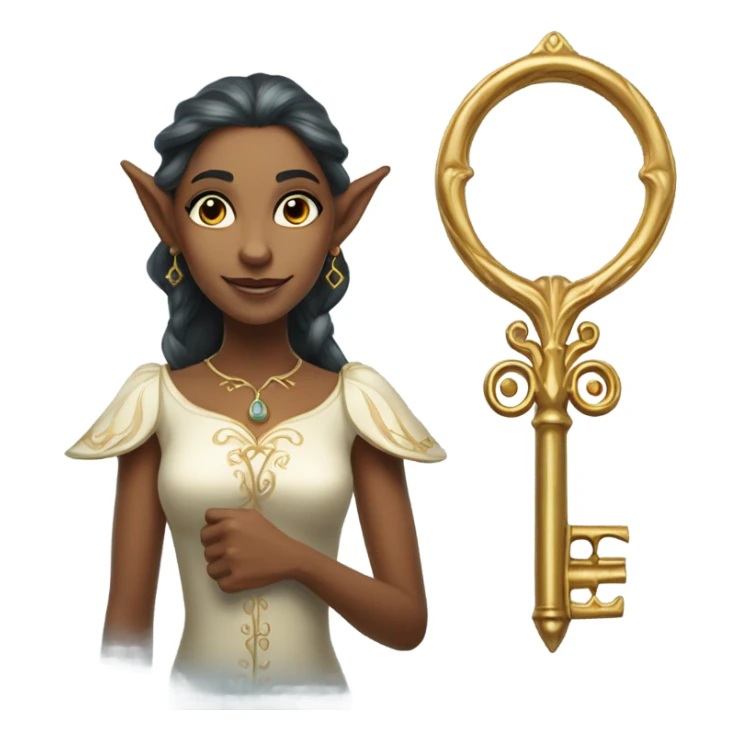 an elf woman login holding a big key sticker