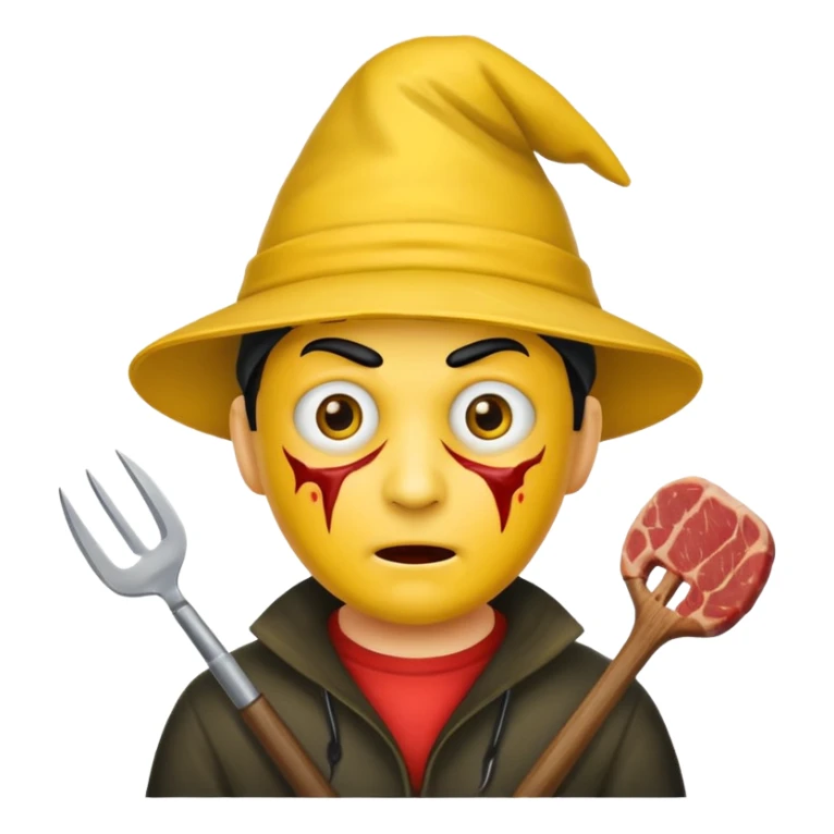 scary evil man look like from friday 13th with the yellow hat and meat khife sticker