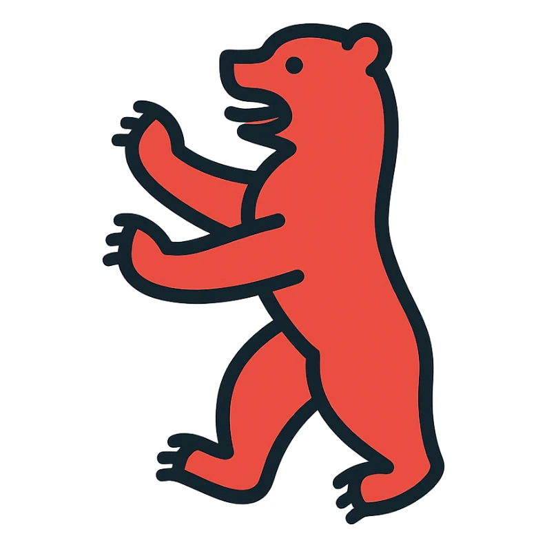 icon of Berlin with a stylized Berlin Bear, bold lines, flat colors, no text, suitable for mobile app icon sticker