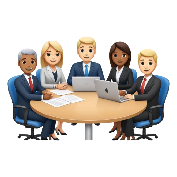business executives sitting around a conference table with papers and laptops sticker
