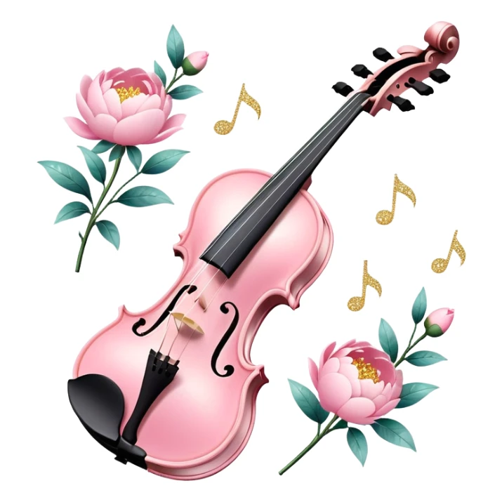 Iridescent soft pastel pink roamin romantic violin with peonies and glitter sticker