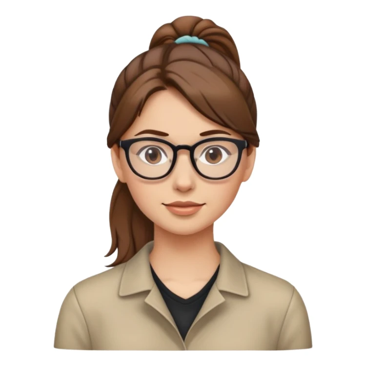 woman with brown hair ponytail  and glasses sticker