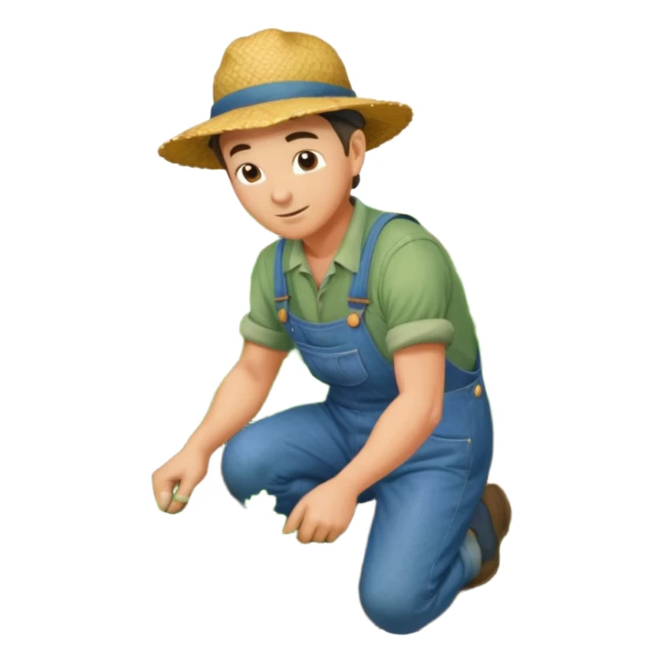 farmer working in a field, bending over a vegetable garden sticker