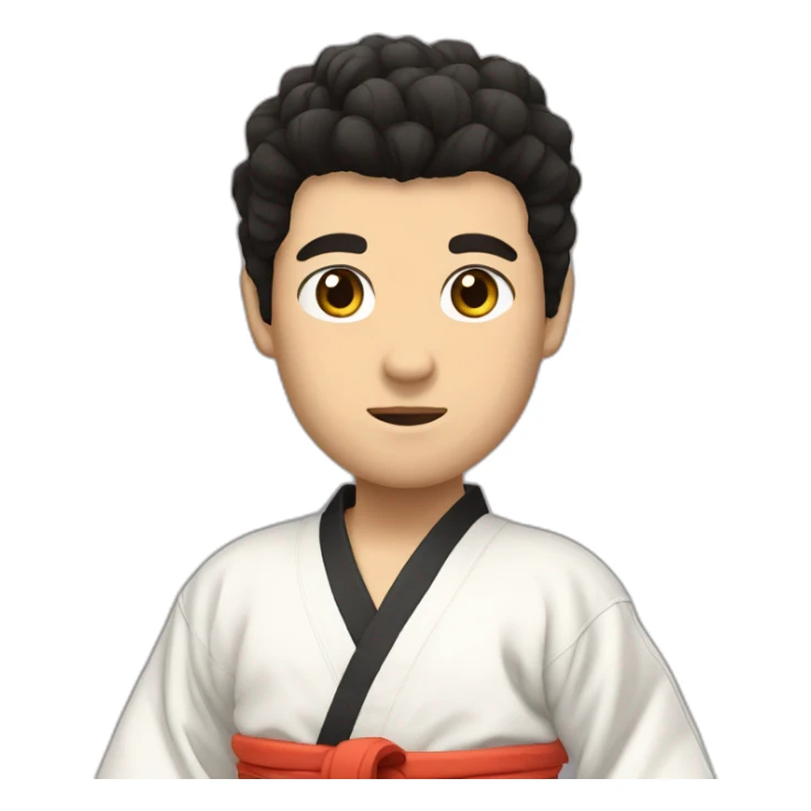 man dressed in karate kimono, with light brown skin, black hair, with spikes sticker