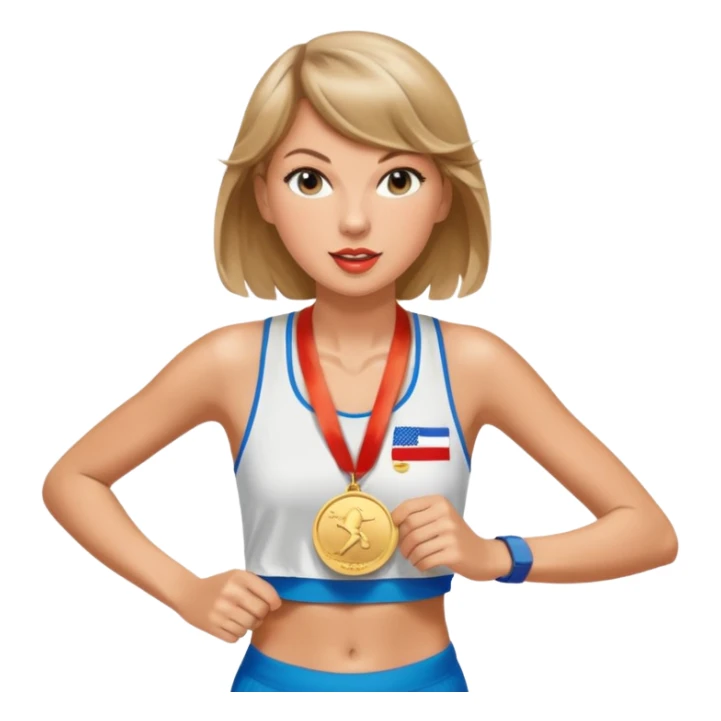 taylor swift picking running a marathon with gold medal sticker