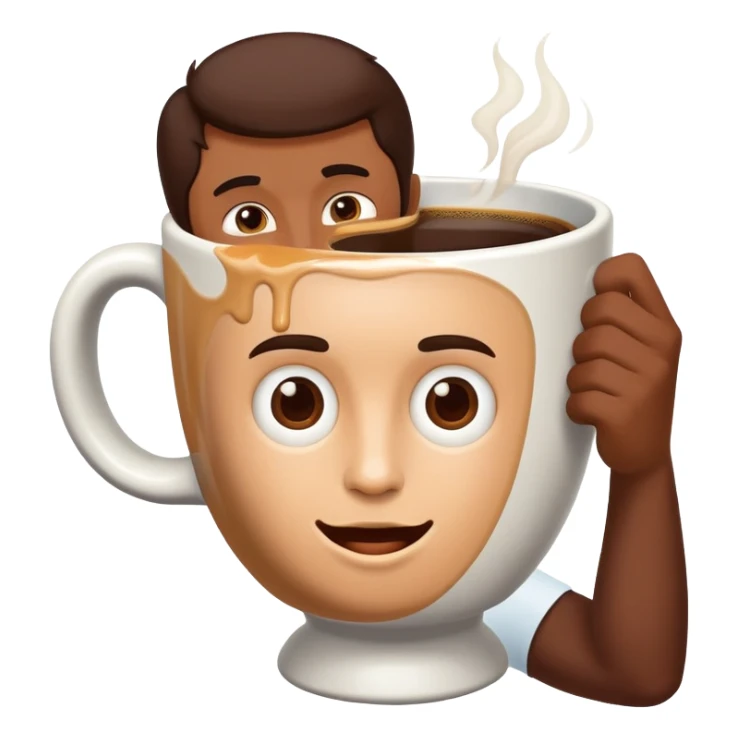 person with coffee addiction drinking from a giant mug sticker
