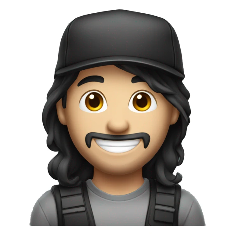 A happy gamer with Dark hair, a black cap and glas sticker