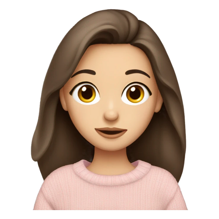 Pretty brown eyed brunette girl with light pink sweater reading cozy sticker