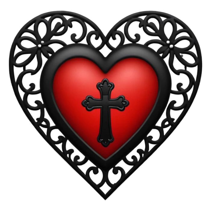 goth heart with a black lace heart cross sticker