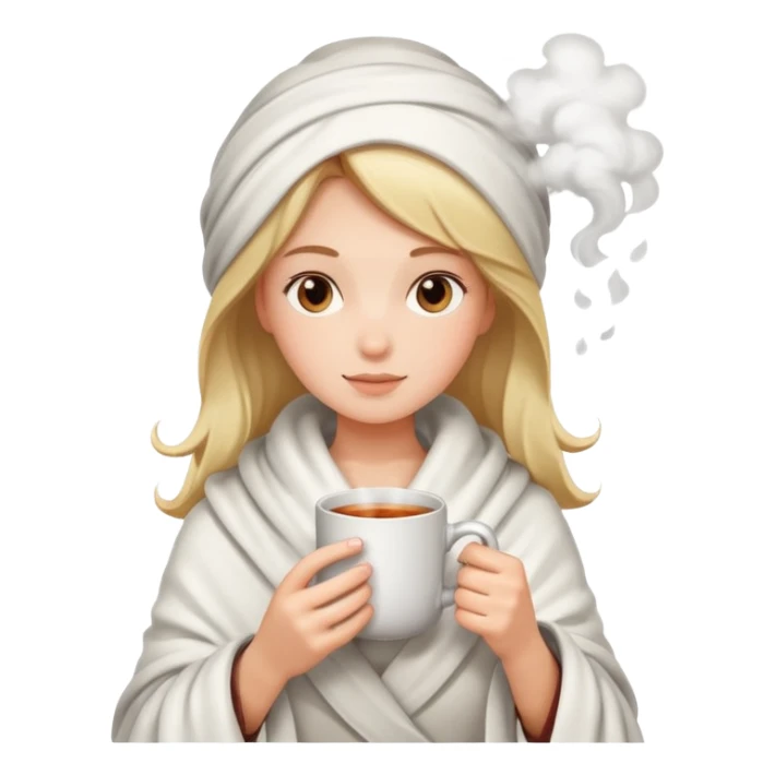 Girl wrapped in blanket holding hot tea  sticker