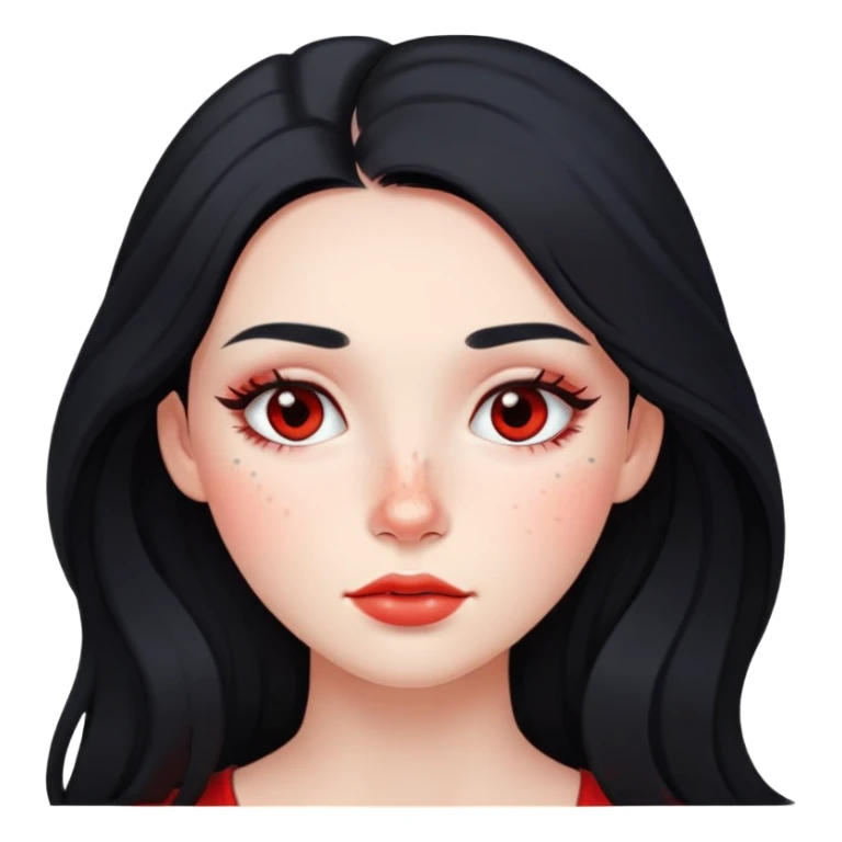 girl with long black hair, soft makeup, and red freckles across her cheeks sticker