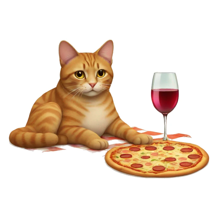 A cat with Wine on the beach with pizza  sticker