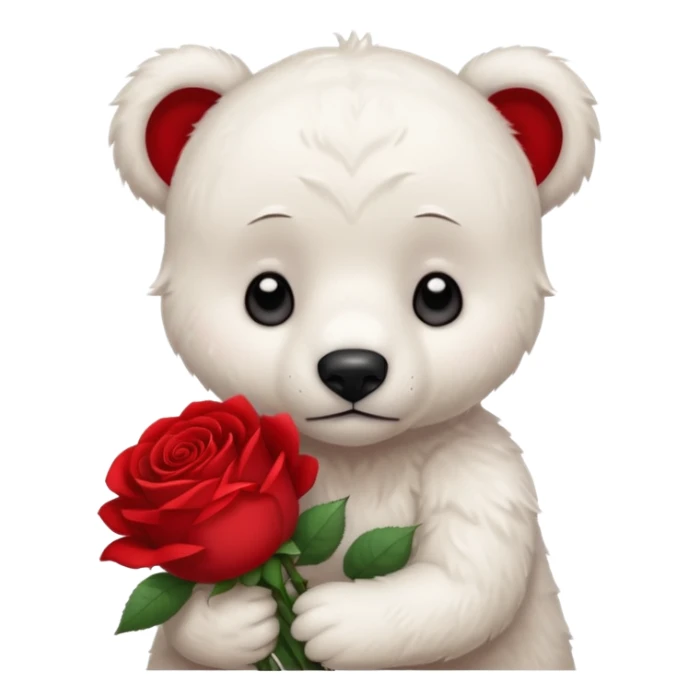 Cute white bear with sad puppy dog eyes holding roses  sticker