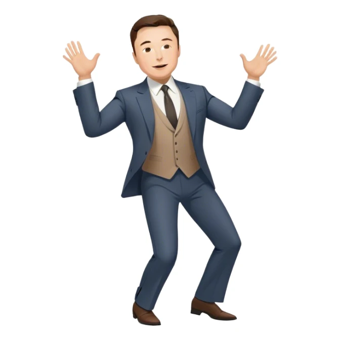 Elon musk dancing in front a tesla dealer sticker