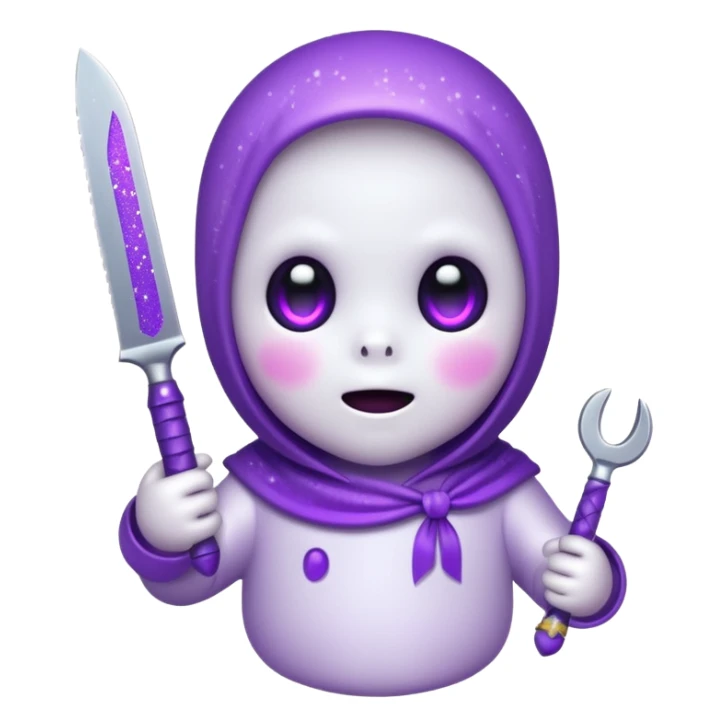 baby ghost face with glitter and a purple knife sticker