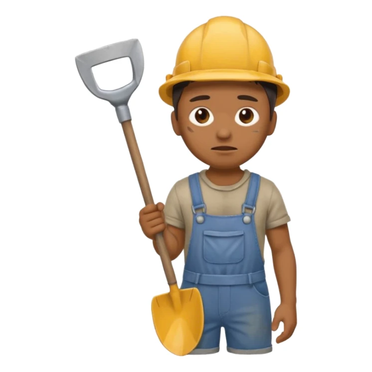  Emoji portrait of a mine slave. He has a somber expression and wears torn clothes, holding a shovel. sticker
