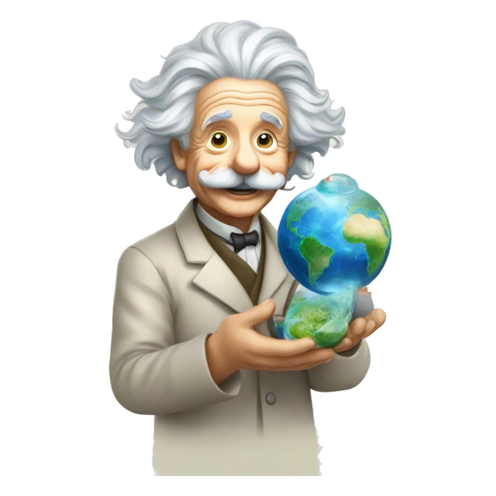 happy albert einstein holding earth in one hand in another test tube sticker