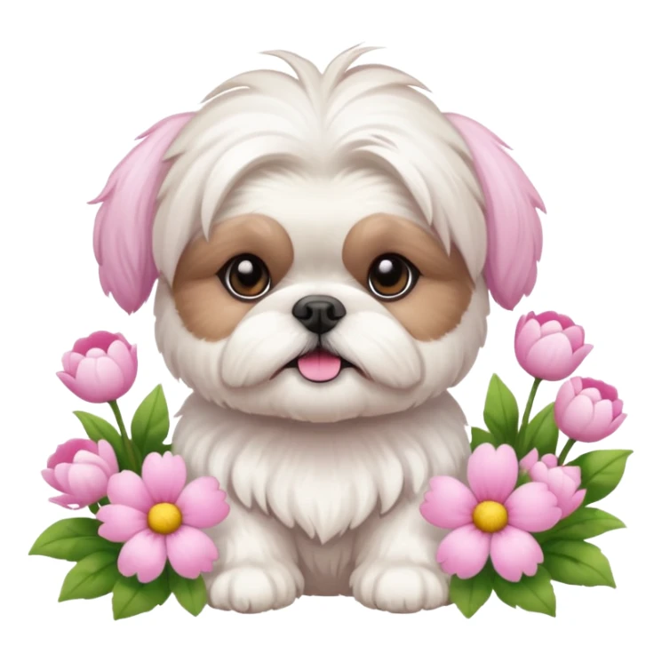 CUTE ALL WHITE SHIH TZU WEARING PINK WITH SPRING FLOWERS sticker