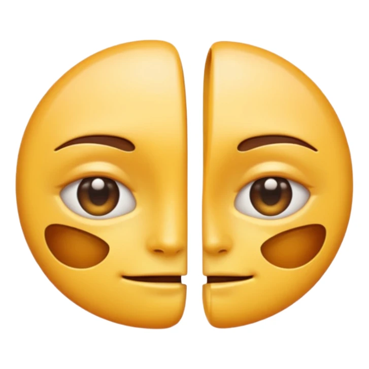 Minimal emoji of a face split into two halves, one side puffy and shiny, the other side slim and matte, clear before-and-after effect, simple wellness icon style, no beauty or medical elements
 sticker