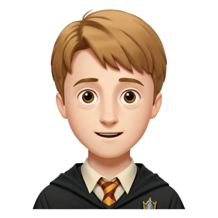 Hugh Mitchell is colin creevey in harry potter, wear hogwarts uniform,  Short light brown hair, small and skinny, with a perpetual look of excitement on his face. sticker