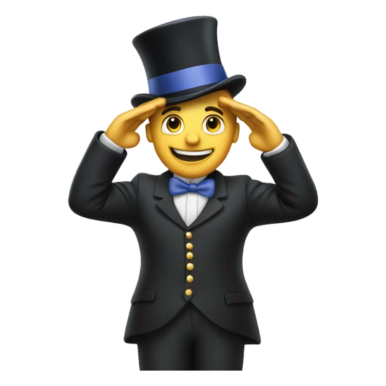 a man saluting with a top hat that has a periwinkle band on it sticker
