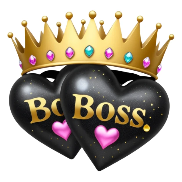 Black Hearts and crowns with glitter and the words boss bitch sticker