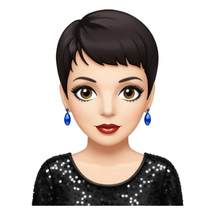 Liza Minnelli with dark brown hair, black sequin outfit sticker