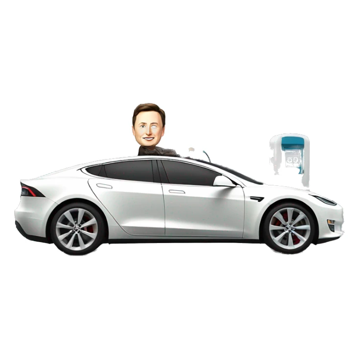 Elon musk driving his Tesla into a gas station sticker