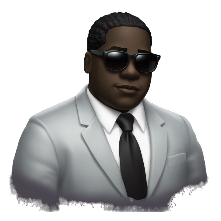Debonair "Deep-Boi" A Black colored Ghost Rapper Press Photo A Ghost Avatar Silhouette Unlockable Character, NotoriousBIG-lookalike Biggie Smalls Head B.I.G.-style Face $ Chain BabyAfro Sunglasses MrCool Ghostly Black Man Rapper Big Chubby FatFace sticker