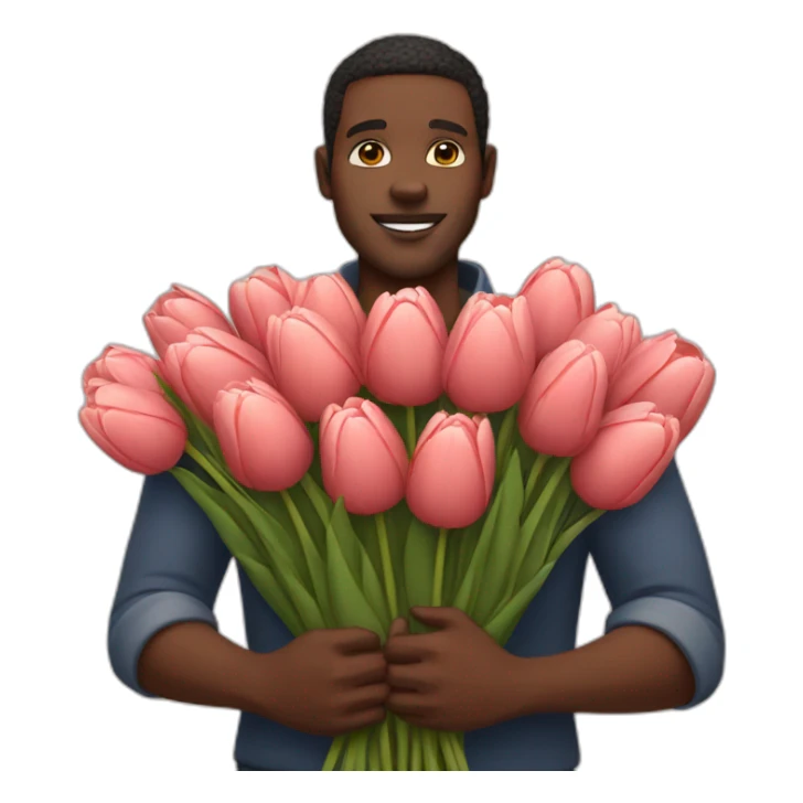 Black man holding a huge bouquet of tulips in his arms sticker