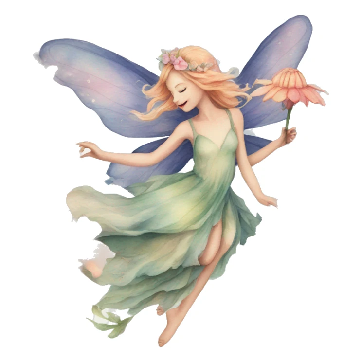 Watercolor flying fairy floral feminine  sticker